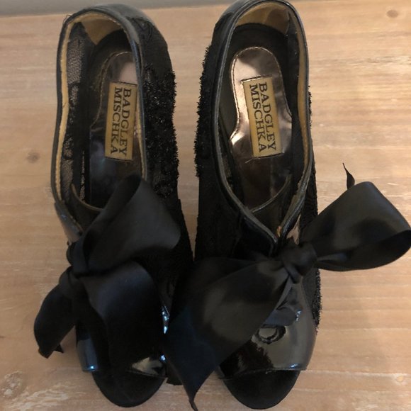 Badgley Mischka Sheer Peep Toe Booties with Bow - Picture 5 of 7